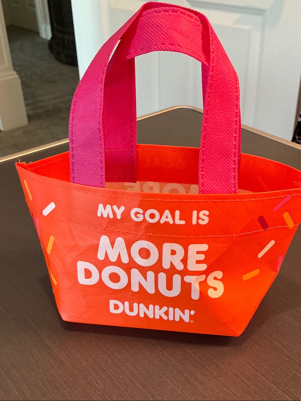 Dunkin' 'More Donuts' Orange Promo Tote Bag with Pink Handles